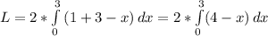 L=2* \int\limits^3_0 {(1+3-x)} \, dx =2* \int\limits^3_0 ({4-x}) \, dx