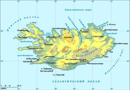 Особенности рельефа исландии(общий характер поверхности,основные формы рельефа , и максимальные высо