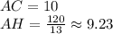 AC = 10 \\ &#10;AH = \frac{120}{13} \approx 9.23