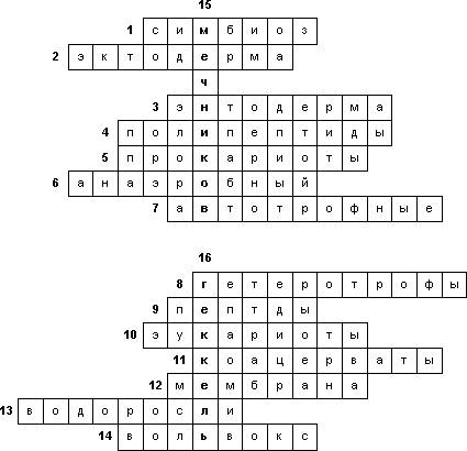 Кроссворд 15 слов колониальные и многоклеточные организмы