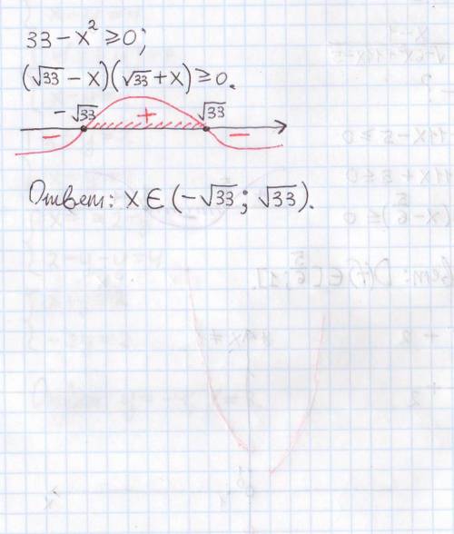 33-x^2> =0 решите уравнение методом интервалов и найдите наибольшие и наименьшие целые числа удов