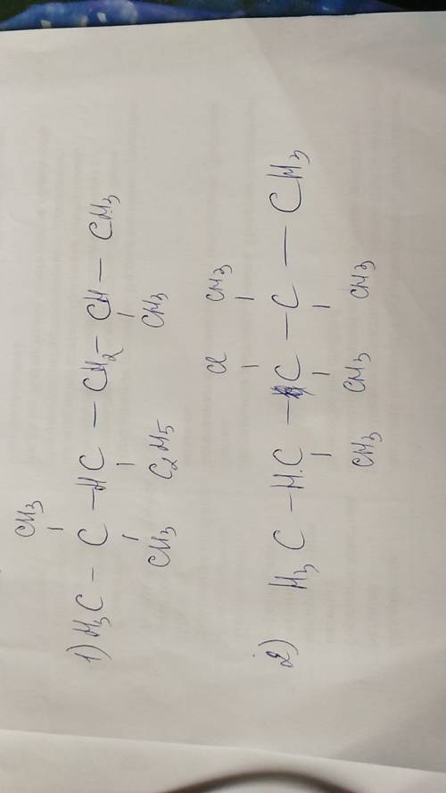 Написать структурные формулы в-в 1) 2,2,5-триметил-3-этилгексан. 2) 2,3,4,4-тетрамитил-3,4-дихлорпен