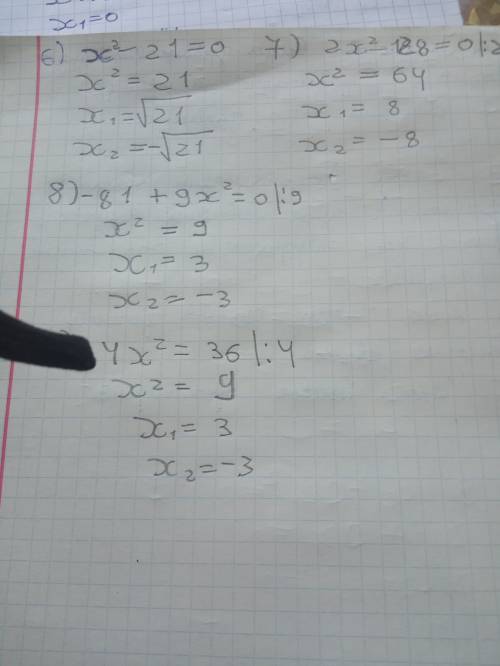 Решить! x²-21x=0 2x²+28x=0 -6x+3x²=0 24x=12x² 81x+9x² x²-21=0 2x²-128=0 -81+9x² 4x²=36