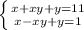 \left \{ {{x+xy+y=11} \atop {x-xy+y=1}} \right.