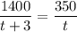 \displaystyle \frac{1400}{t+3}= \frac{350}{t}