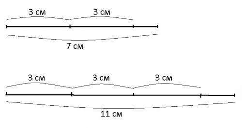 Сделай чертеж и покажи,сколько раз по 3см.содержится в 7см.в11см