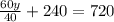 \frac{60y}{40}+240=720