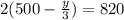 2(500-\frac{y}{3})=820