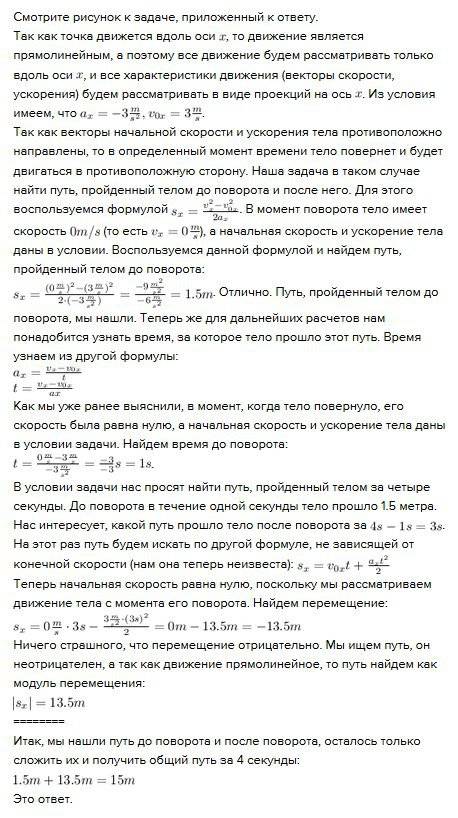 Точка движется вдоль оси х с постоянным ускорением а = –3 м/с^2, в начальный момент времени её скоро