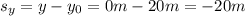 s_y = y - y_0 = 0 m - 20 m = -20 m