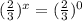 ( \frac{2}{3} )^{x} =(\frac{2}{3}) ^{0}