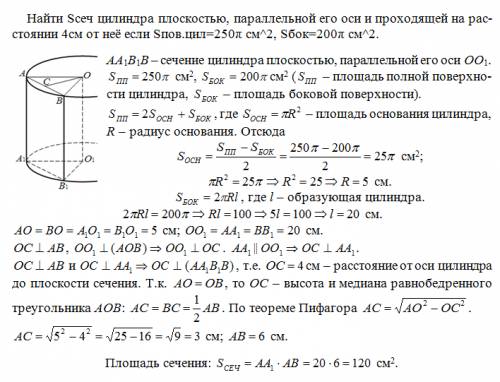 Решить. найти sсеч цилиндра плоскостью,параллельной его оси и проходящей на расстоянии 4см от неё ес