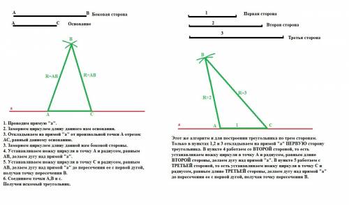 Умоляю, с 1) постройте равнобедренный треугольник по основанию и боковой стороне. 2) сформулируйте а