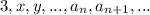 3, x, y, ..., a_n, a_{n+1}, ...