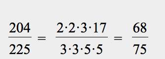 Сократить дроби 385/440 204/225 подробно,