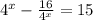 4^x-\frac{16}{4^x}=15