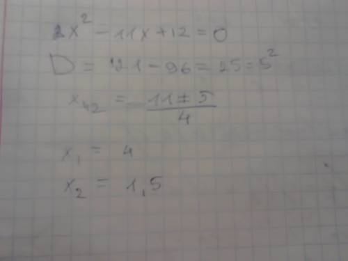 Решите квадратное уравнение: 1) х^2+1,5х=0 2)2х^2-11х+12=0