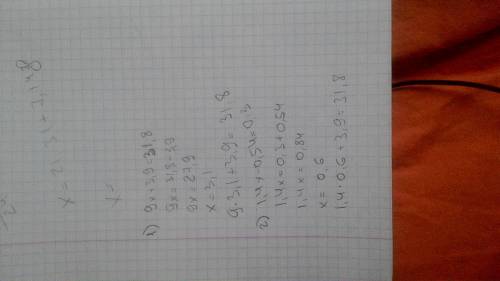 Решите уравнения с проверкой: а) 9x+3,9=31,8 б) 1,4x-0,54=0,3