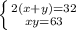 \left \{ {{2(x+y)=32} \atop {xy=63}} \right.