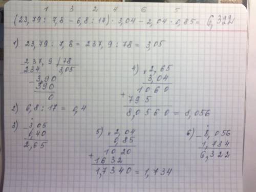 (23,79: 7,8-6,8: 17)*3,04-2,04*0,85 решите