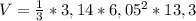 V= \frac{1}{3} *3,14*6,05 ^{2} *13,3