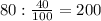 80: \frac{40}{100}=200