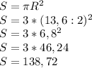 S= \pi R^{2} \\ S=3* (13,6:2)^{2} \\ S=3* 6,8^{2} \\ S=3*46,24 \\ S=138,72