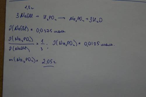 Сколько граммов ортофосфата натрия образовалось в результате взаимодействия 1,5 моль гидроксида натр