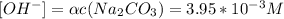 [OH^{-}]=\alpha c(Na_{2}CO_{3})=3.95*10^{-3} M