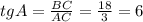 tg A = \frac{BC}{AC} = \frac{18}{3} = 6