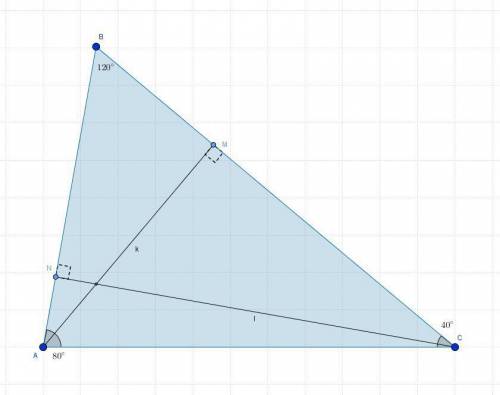 Вычислите угол, под которым пересекаются высоты aм и cn треугольника abc, если угол а = 80', угол с