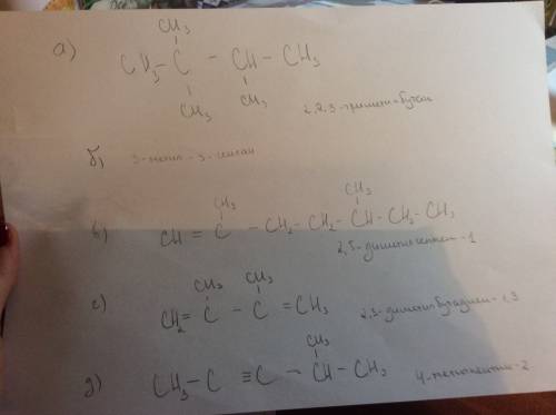 Напишите структурные формулы следующих веществ: а) 2,2,3 - триметилбутан б) 3 - метил - 3 - гексан в