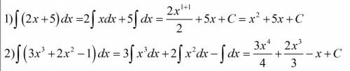 Найдите множество первообразных функции : а) y=2x. + 5 б) y=3x^3 + 2x^2 - 1