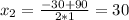 x_2=\frac{-30+90}{2*1}=30