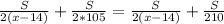 \frac{S}{2(x-14)} + \frac{S}{2*105} =\frac{S}{2(x-14)} + \frac{S}{210}