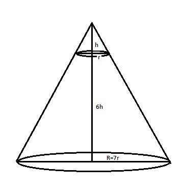 Всосуде, имеющий форму конуса, уровень жидкости достигает 6/7 высоты. объем сосуда 3430 мл. чему рав