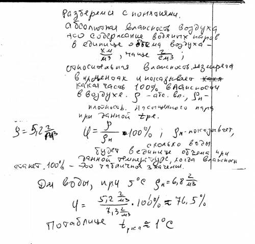 Абсолютная влажность воздуха при 5°c составляет 5.2*10^-3. до какой температуры необходимо охладить
