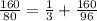 \frac{160}{80} = \frac{1}{3} + \frac{160}{96}