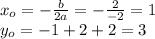 x_o=- \frac{b}{2a} =- \frac{2}{-2} =1\\ y_o=-1+2+2=3