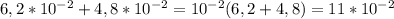 6,2*10^{-2}+4,8*10^{-2}=10^{-2}(6,2+4,8)=11*10^{-2}