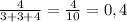 \frac{4}{3+3+4}= \frac{4}{10}=0,4