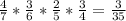 \frac{4}{7}* \frac{3}{6}* \frac{2}{5}* \frac{3}{4} = \frac{3}{35}