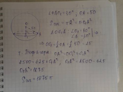 Через конец радиуса шара проведена плоскость под углом 30 градусов к нему . найти площадь сечения ,