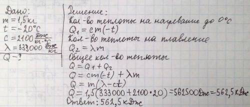 3. какое количество теплоты необходимо сообщить льду массой т=1,5кг, находящемуся при температуре t=