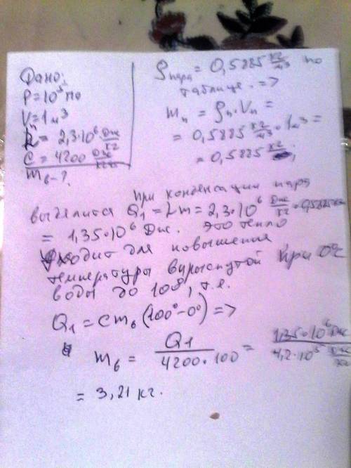 Вцилиндре под невесомым поршнем находится насыщенный водяной пар. объём пара v=1 м^. определите наим