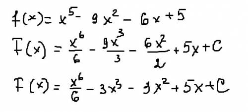 Найти все первообразные функции fx=x^5-9x^2-6x+5