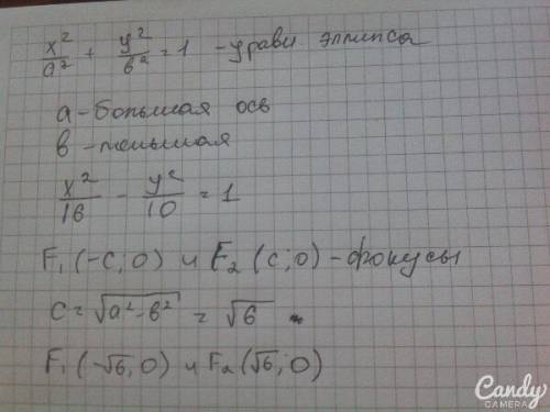 Скласти рівняння еліпса з фокусами на осі ох, осі якого 16 і 10, та побудувати його. записати коорди