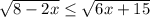 \sqrt{8-2x} \leq \sqrt{6x+15}