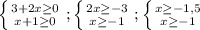 \left \{ {{3+2x \geq 0} \atop {x+1 \geq 0}} \right. ; \left \{ {{2x \geq -3} \atop {x \geq -1}} \right. ; \left \{ {{x \geq -1,5} \atop {x \geq -1}} \right.