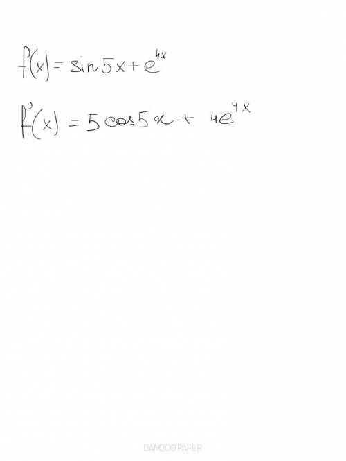 Найдите производную функции f(x)=sin 5x + e^4x